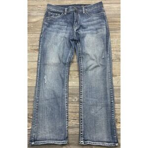 T.K. Axel Blue Jeans "Weston" Vintage Boot Light Distressed Flap Pocket 35/30.5"